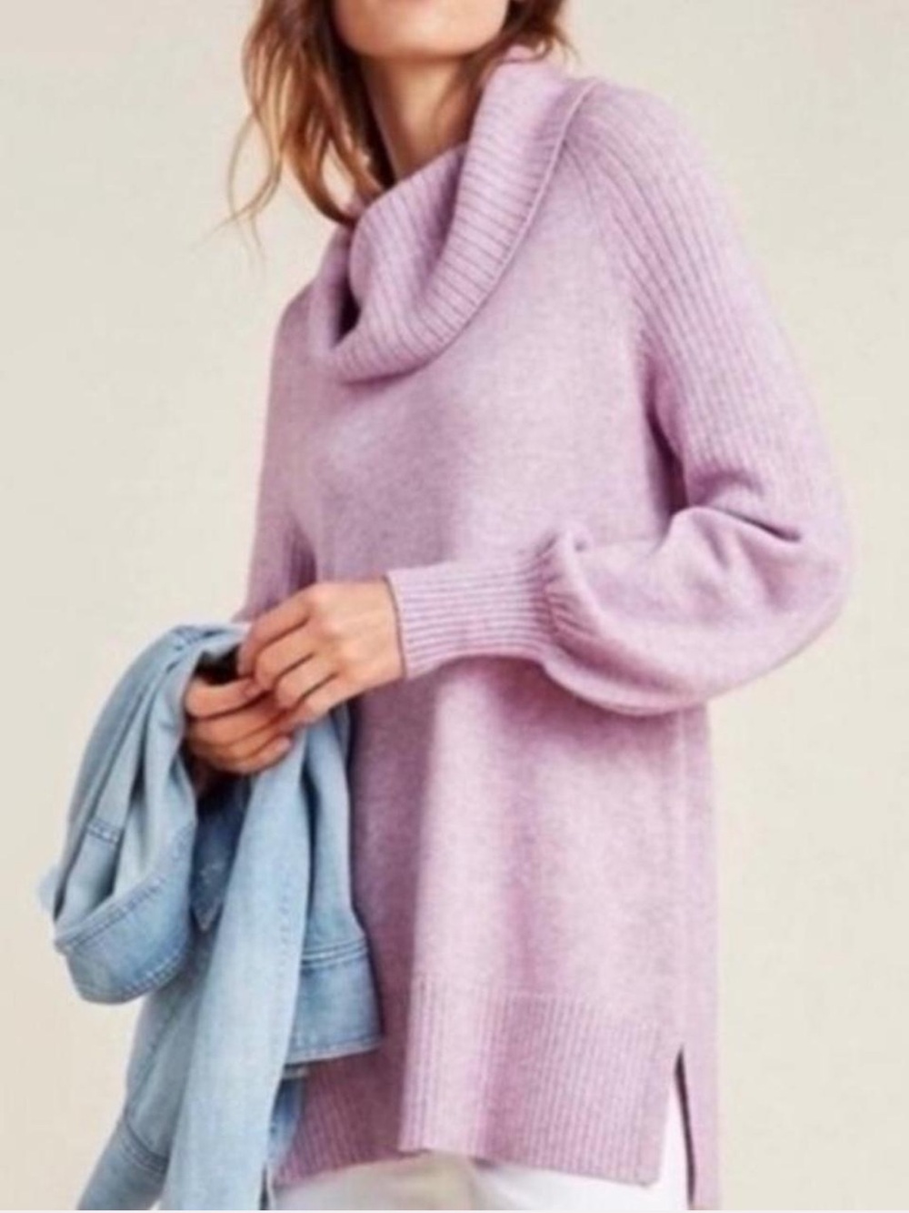 Anthropologie Lilac Paloma Puff Sleeve Cowlneck Relaxed Romantic Sweater XS